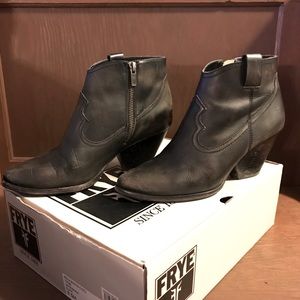 Frye “Reina” booties in distressed black leather